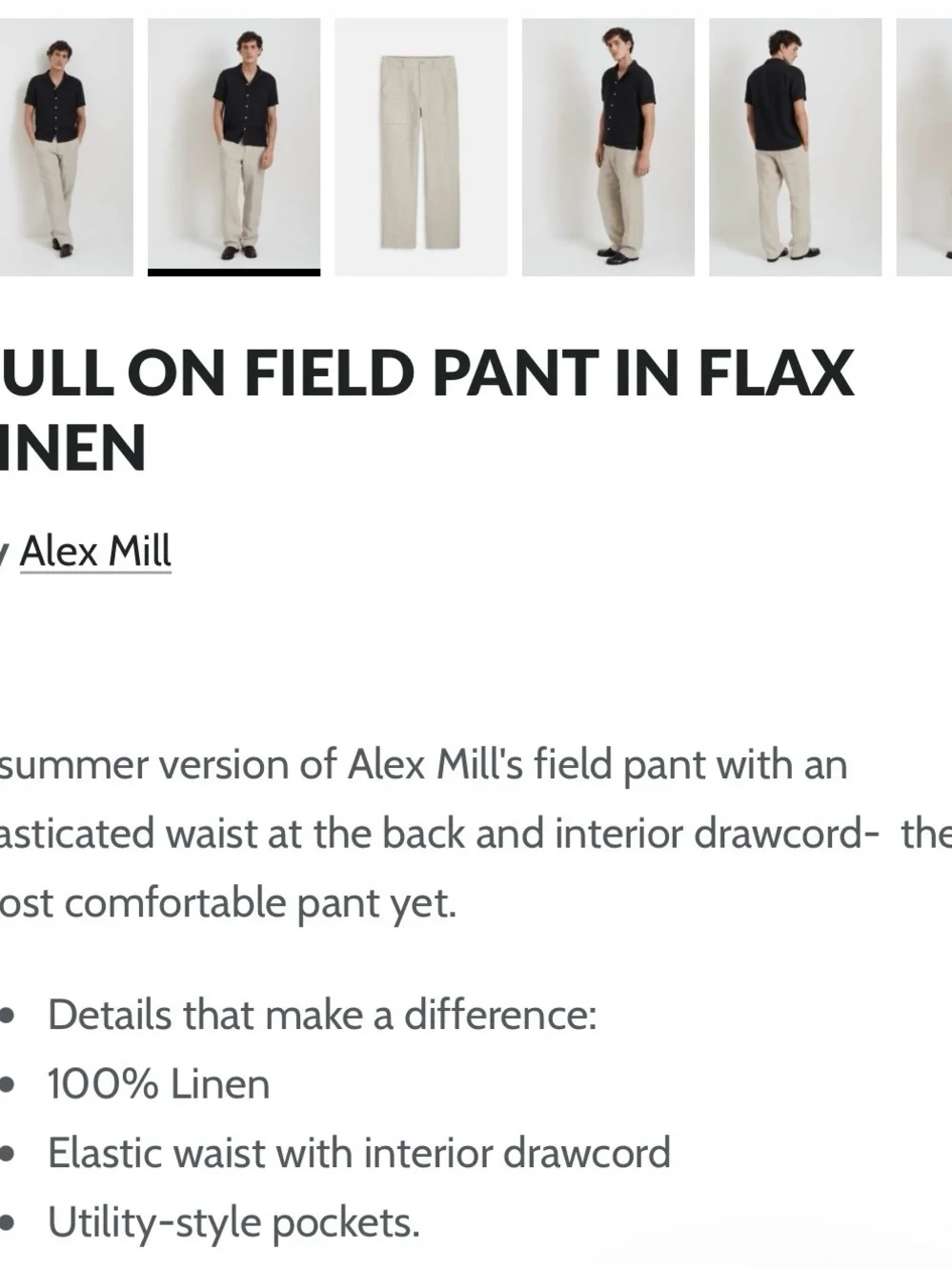 Alex Mill men’s pull on field pant